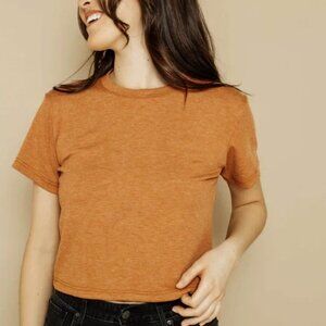 NWOT Orb Life Sz S Jill Ribbed Semi Crop Tee - Heathered Caramel